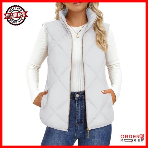 Women's Quilted Vest Stand Collar Lightweight Zip Padded Gilet Sleeveless